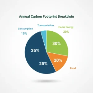 Pie chart showing four main tracking categories transportation, home energy, food, and consumption with percentages