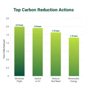 Ranked list of carbon reduction actions showing tons of CO2e saved per year for each action