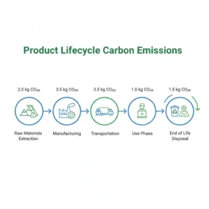 Flowchart showing carbon emissions at each stage of product lifecycle from manufacturing through disposal