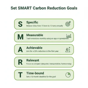 Infographic showing SMART framework applied to carbon footprint reduction goal setting
