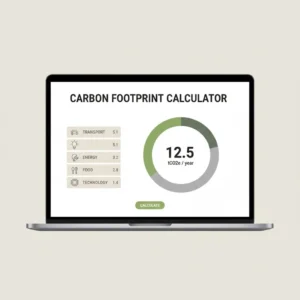 Digital carbon footprint calculator showing emissions from transport, energy, and lifestyle choices