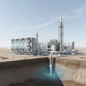Direct air capture technology removing carbon dioxide from the atmosphere for long-term storage