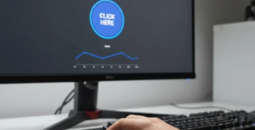 Person testing mouse clicking speed using online CPS test to measure clicks per second performance