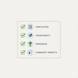 Checklist illustrating key criteria for selecting high-quality carbon offset programs