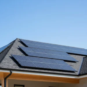 Residential rooftop solar panel installation generating clean renewable electricity