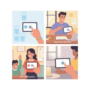 Practical examples of tally counter uses including habit tracking water intake focus sessions and mindfulness counting