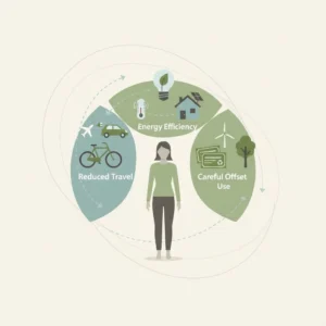 Illustration showing responsible use of carbon offsets after reducing unavoidable emissions