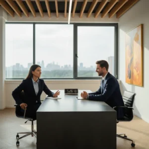 Candidate discussing strengths and weaknesses in interview