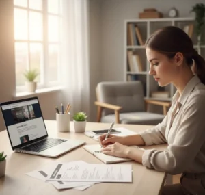 Job candidate preparing for an interview with resume and notes