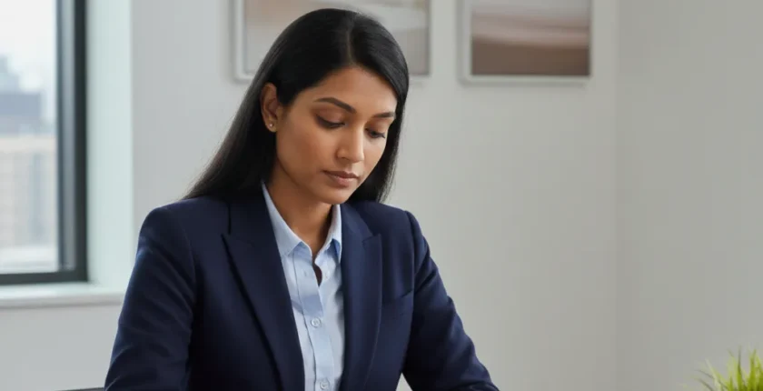 Candidate preparing at the last minute for an interview