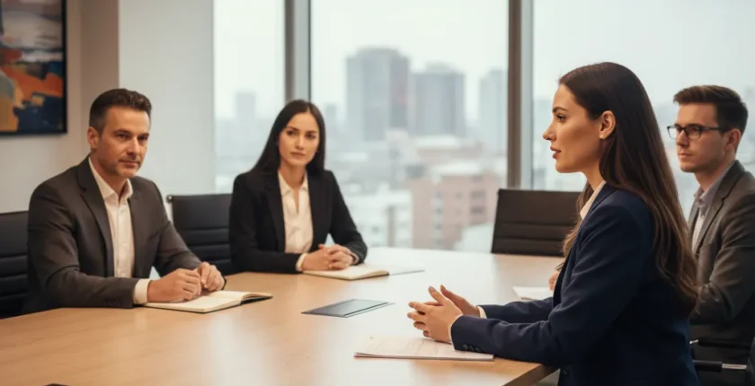 Candidate attending a panel interview with multiple interviewers