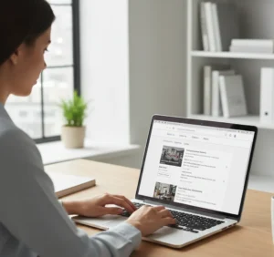 Candidate researching company information before interview