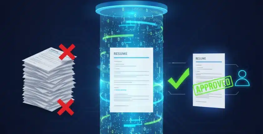 Resume passing through ATS scanning system with approval checkmarks showing successful optimization