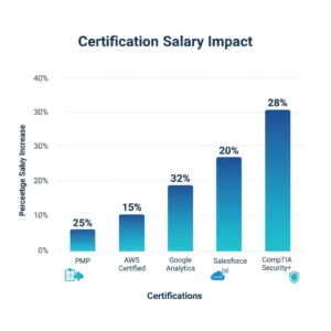 Bar graph showing average salary increase by professional certification and course completion