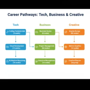 Visual flowchart showing recommended course progression for different career paths