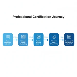 Visual timeline showing preparation steps and timeline for earning professional certification