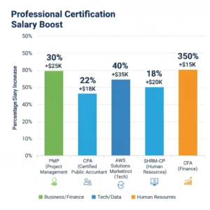 Bar chart comparing salary increases for different professional certifications across industries