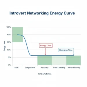 Chart showing energy levels throughout networking activities with recovery time built in