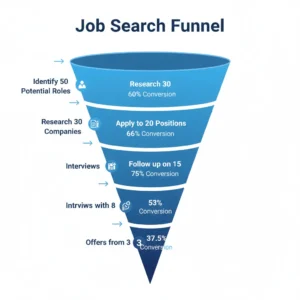 Funnel diagram showing job search strategy from broad search to targeted applications