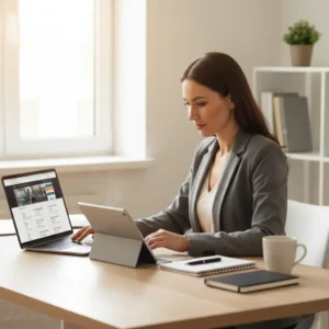 Professional using job board strategies to search multiple job boards simultaneously in an organized workspace